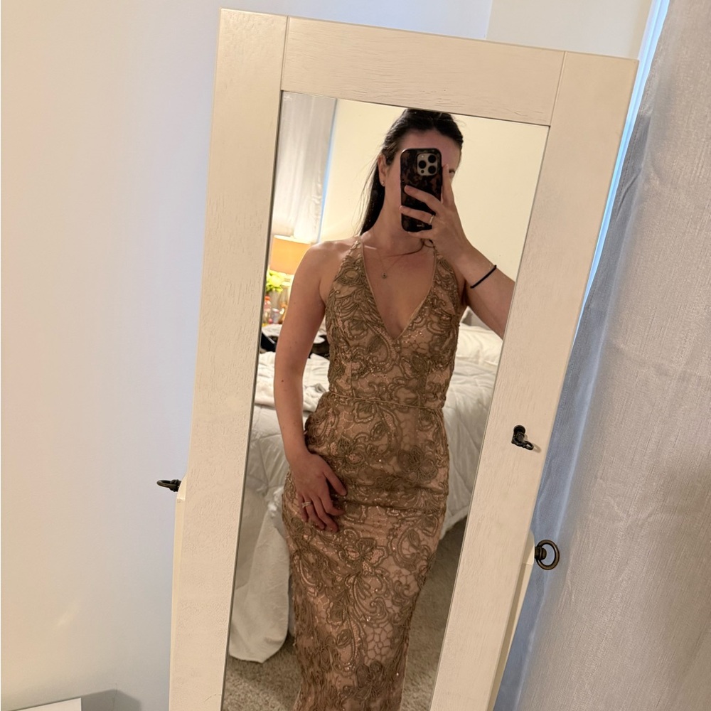 Aidan Mattox Tan Backless Dress